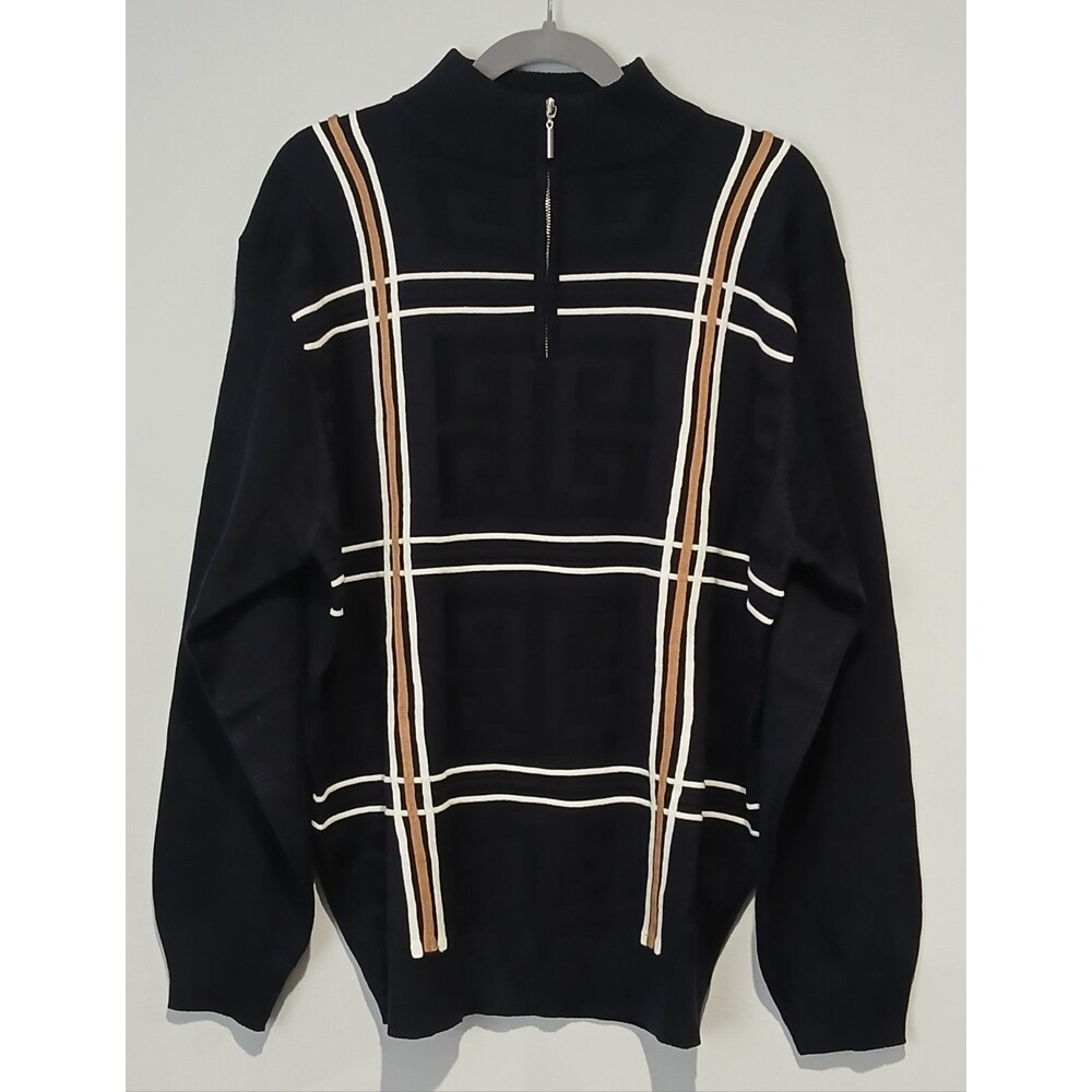 Vintage Stacy Adams 1/4 Zip Knit Sweater. Black Multi-Color. Men Size Large. New